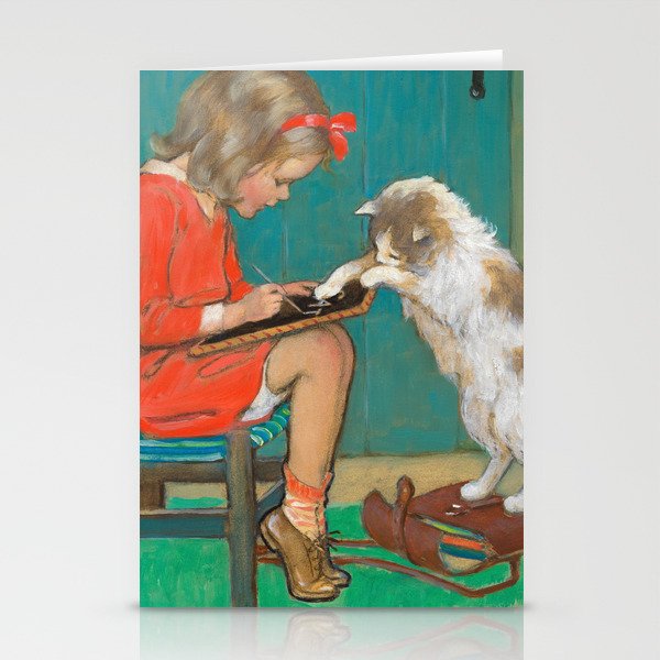A Girl with a Cat, Learning, 1932 by Jessie Willcox Smith Stationery Cards