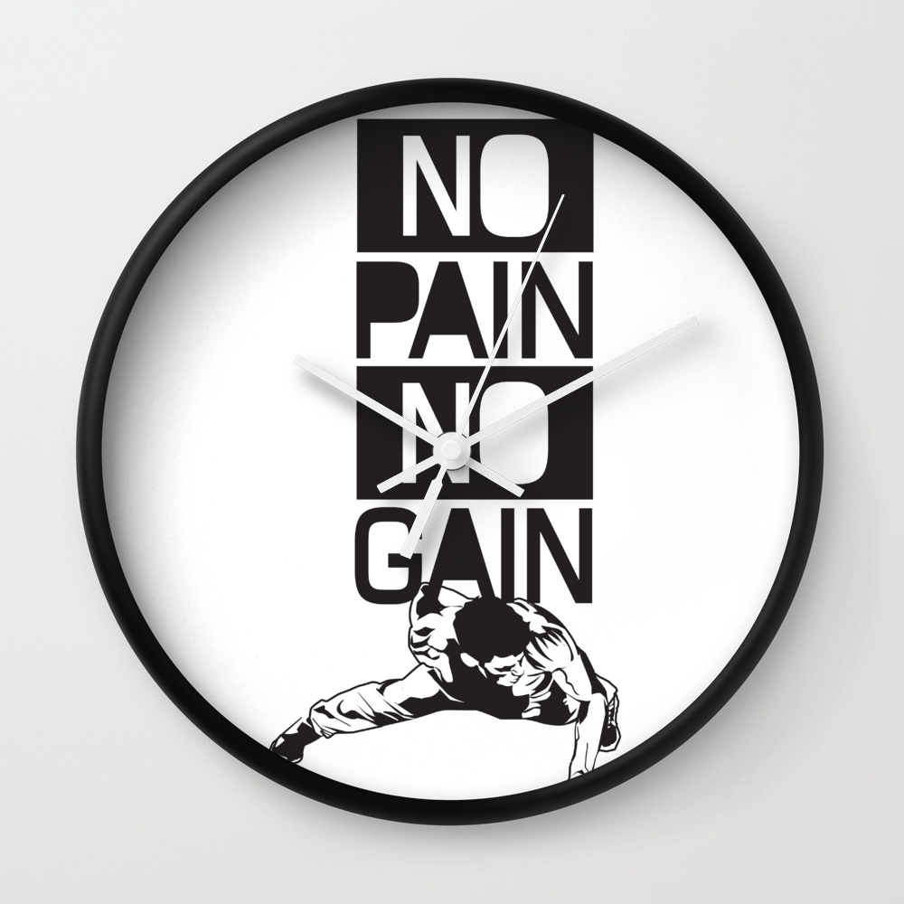 Gym Quote No Pain No Gain Workout Motivation Push Up Man Wall Clock By Uramina Society6