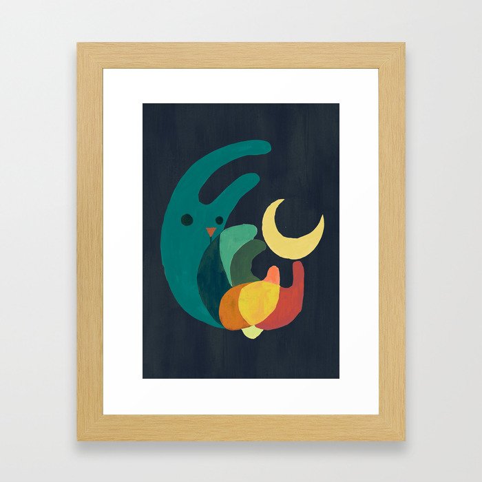 Rabbit and crescent moon Framed Art Print