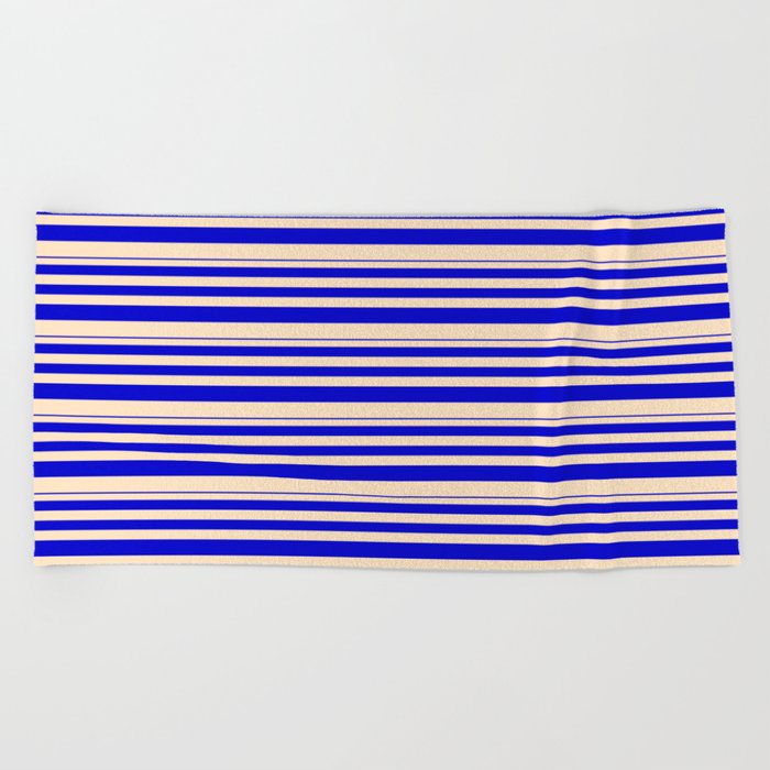 Blue & Bisque Colored Stripes/Lines Pattern Beach Towel
