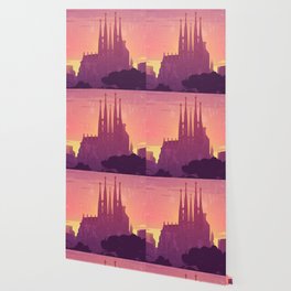 Barcelona, Spain - Retro travel minimalistic poster Wallpaper
