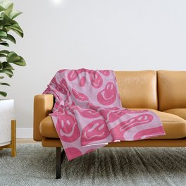 Hot Pink Dripping Smiley Throw Blanket