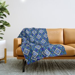 Floral Blue Traditional Moroccan Seamless Patter Style Illustration  Throw Blanket