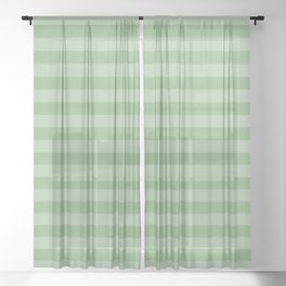 Dark Sea Green Horizontal Summer Cabana Beach Picnic Stripes Sheer Curtain