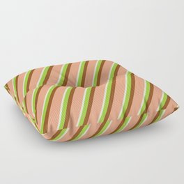 [ Thumbnail: Light Yellow, Green, Brown & Light Salmon Colored Lined/Striped Pattern Floor Pillow ]