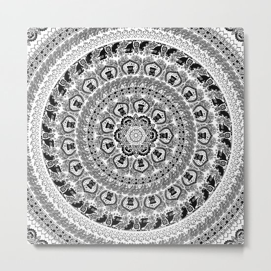 Black Pug Yoga Medallion Metal Print