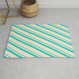 [ Thumbnail: Dark Turquoise & Bisque Colored Stripes Pattern Rug ]