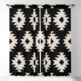 Southwestern Pattern 542 Black and Linen White Blackout Curtain