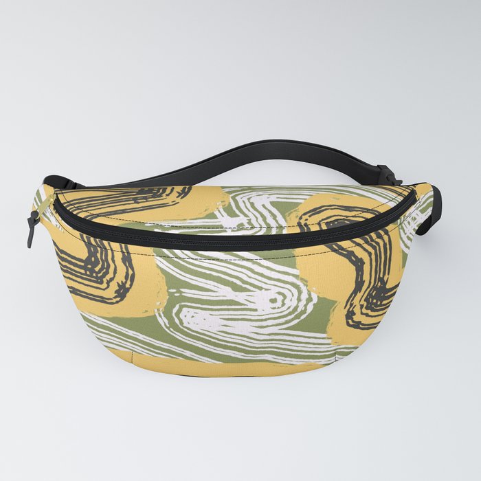 Yellow green thylacine stripe abstract Fanny Pack