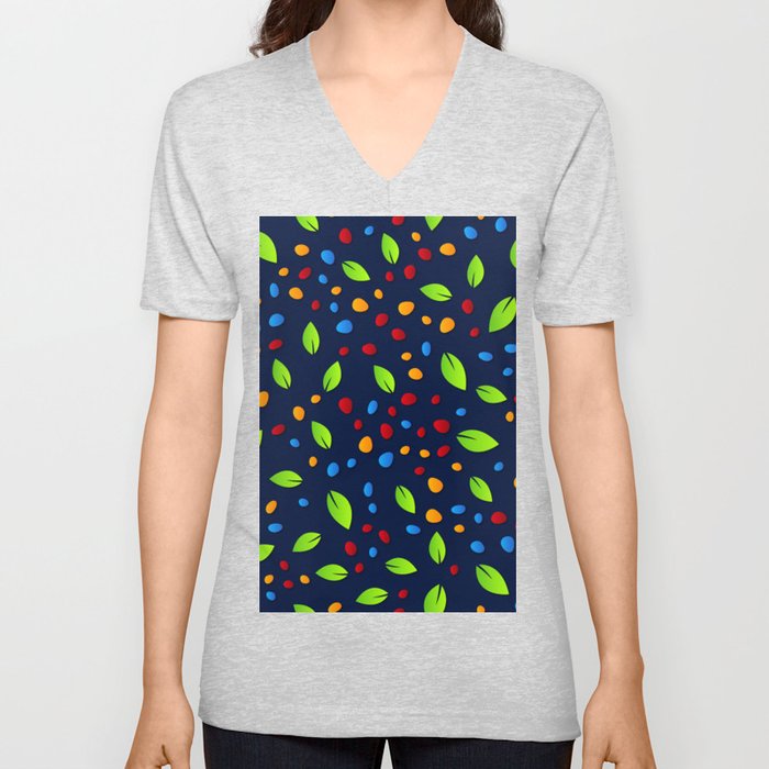 Colorul Dotted & Leaf Design V Neck T Shirt