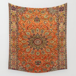 Central Persia Qum Old Century Authentic Colorful Orange Yellow Green Vintage Patterns Wall Tapestry