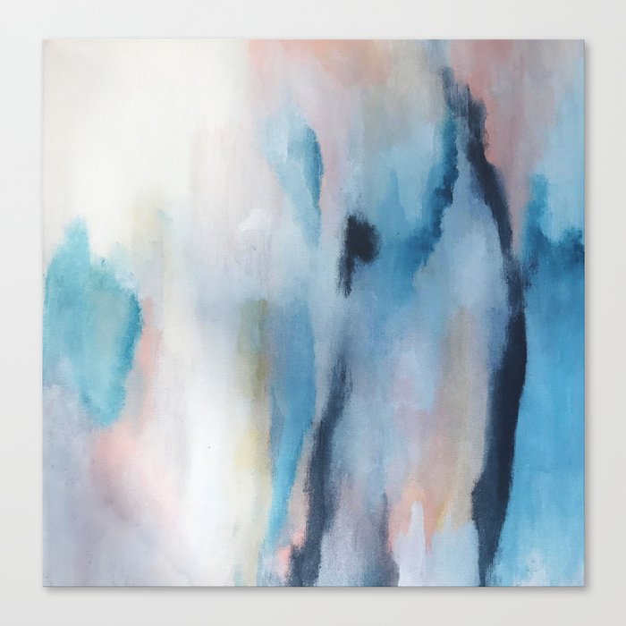Dawn [2] : a minimal abstract acrylic piece in pink, blues, yellow, and white Canvas Print
