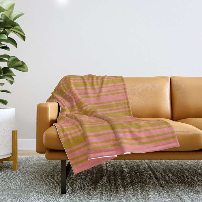Dark Goldenrod & Light Coral Colored Pattern of Stripes Throw Blanket