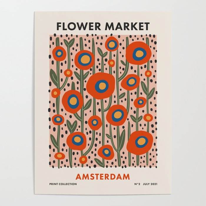 Flower Market Amsterdam, Abstract Modern Floral Print Poster