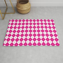 Pink Argyle Pattern,Diamond Geometrical Shape Quilt Knit Sweater Tartan Area & Throw Rug
