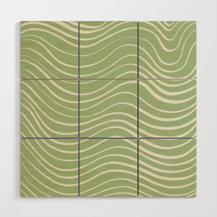 Sage Green Minimal Wave Lines Wood Wall Art