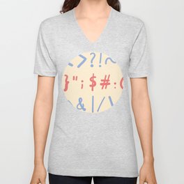 Type Marks and Signs Pattern V Neck T Shirt