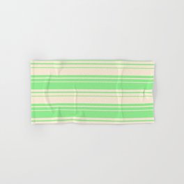 [ Thumbnail: Light Green and Beige Colored Stripes/Lines Pattern Hand & Bath Towel ]