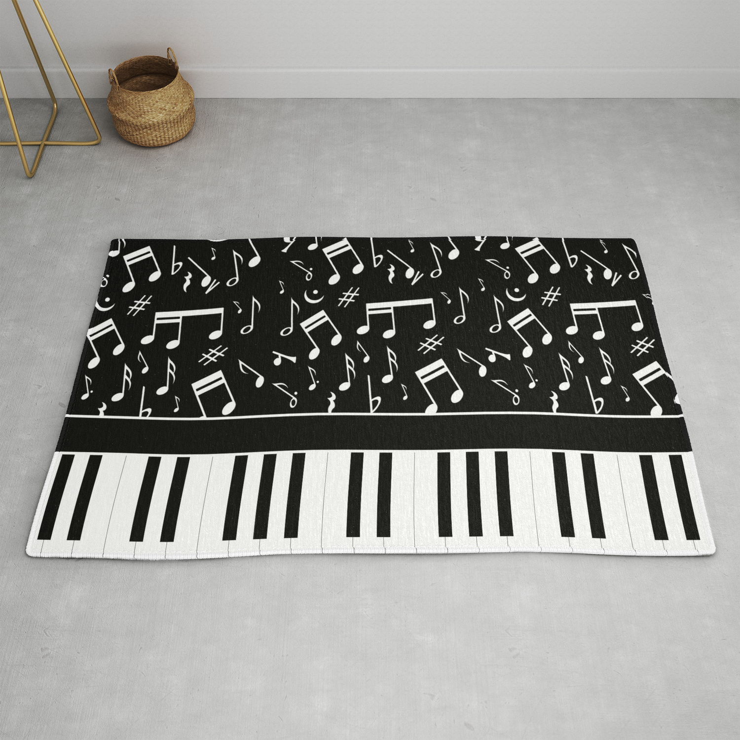 Stylish Black And White Piano Keyusical Notes Rug By Stylish Black And White Piano Keys