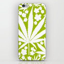 Modern Retro Cannabis And Flowers Green iPhone Skin