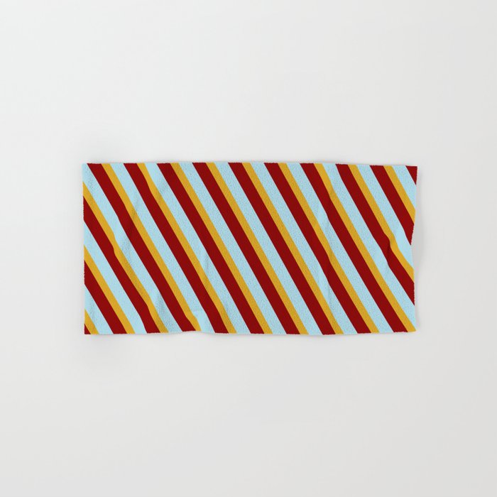 Dark Red, Light Blue, and Goldenrod Colored Lined/Striped Pattern Hand & Bath Towel