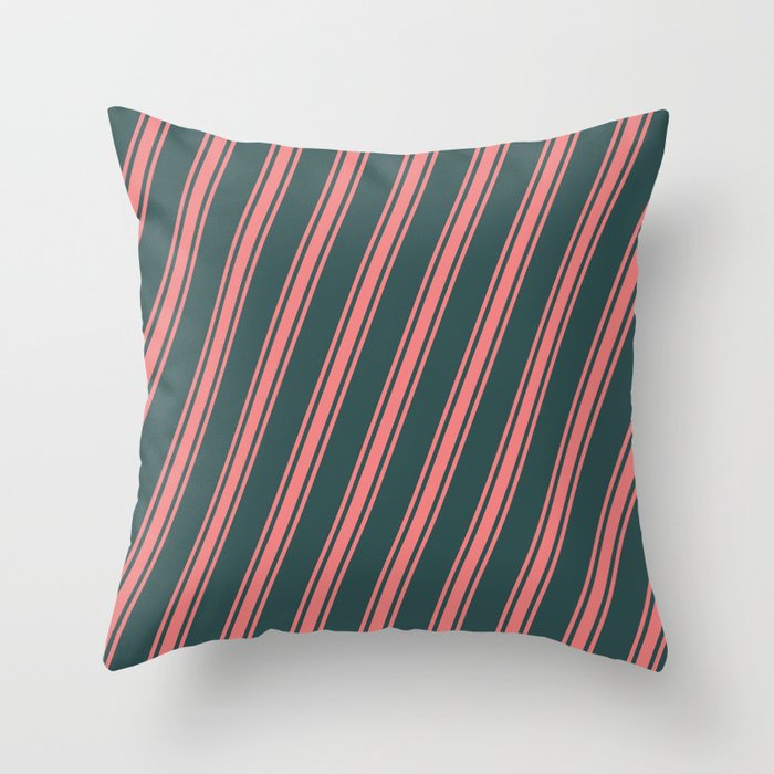 Dark Slate Gray Light Coral Colored Stripes Pattern Throw Pillow