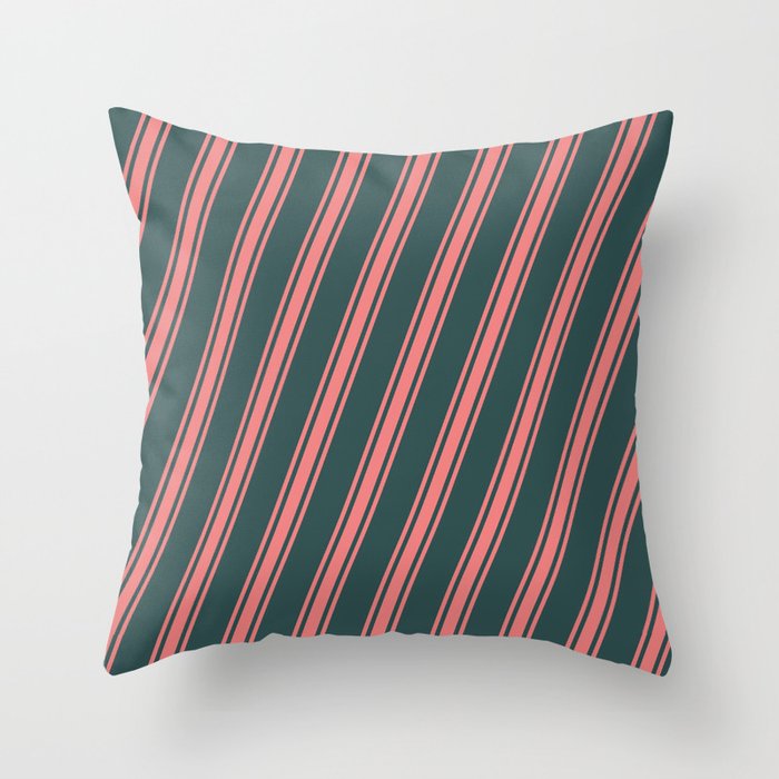 Dark Slate Gray & Light Coral Colored Stripes Pattern Throw Pillow
