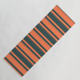 [ Thumbnail: Coral and Dark Slate Gray Colored Striped/Lined Pattern Yoga Mat ]
