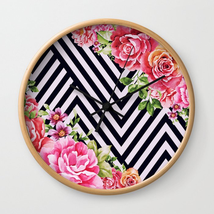 beautiful flowers geometric Wall Clock