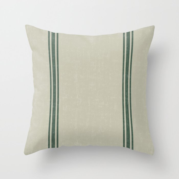 Vintage Country French Grainsack Green Stripes Linen Color Background Throw Pillow