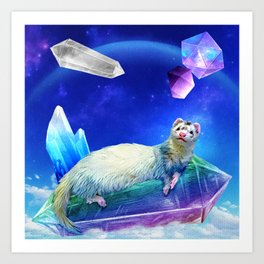 Ferret in the Sky with Crystals Art Print