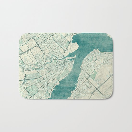 Quebec City Map Blue Vintage Bath Mat
