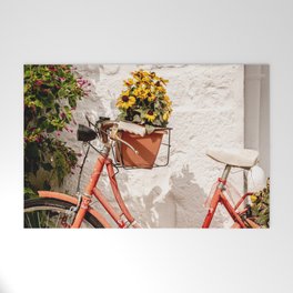 Red bicycle blooming sunflowers on Italian Streets | Travel Fine Art Photography Welcome Mat