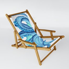 Blue Octopus on White Dance Ink Marine Nautical Sling Chair