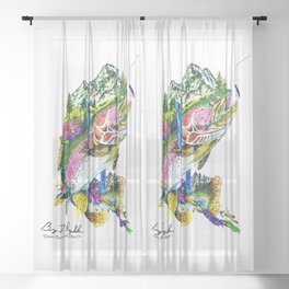 O MYKISS MTN - Original Art - Rainbow Trout - Mountains - Flowers Sheer Curtain