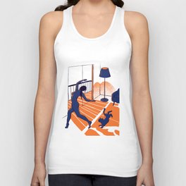 Dancing with the cat | Moody sunset light and shadows | Aesthetic room | Naked dance | Femme Fatale | Sunlight | Alone at Home Again | Balcony | Quarantine Pawfect Buddies Unisex Tank Top