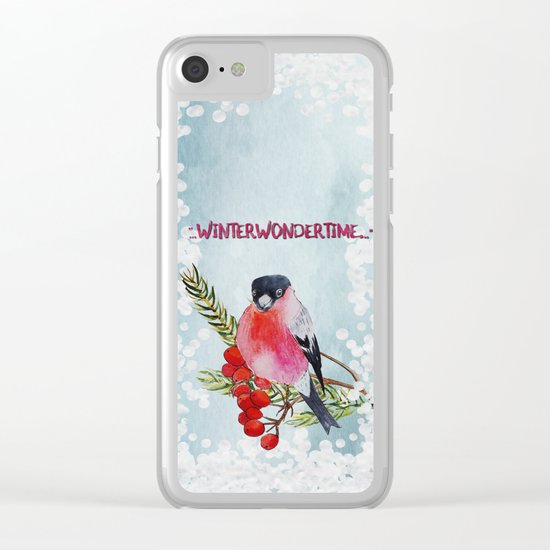 Winter Wondertime - Merry christmas- Little finch on branch-covered with snow Clear iPhone Case