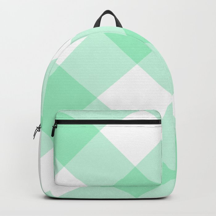 Mint Green Large Diagonal Gingham Pattern Backpack