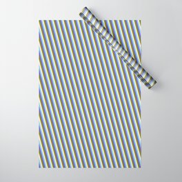 [ Thumbnail: Sky Blue, Slate Blue, Green, and Beige Colored Striped Pattern Wrapping Paper ]
