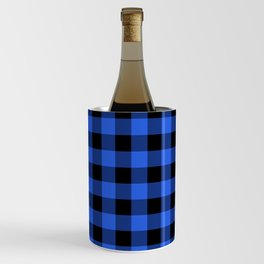 Royal Blue and Black Lumberjack Buffalo Plaid Fabric Wine Chiller