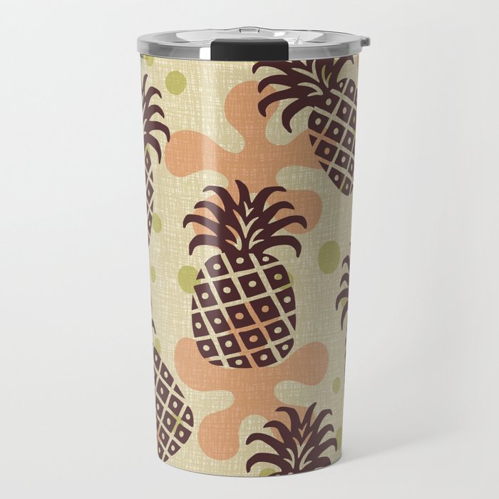 Tiki Pineapple 522 Brown Orange Green and Beige Travel Mug