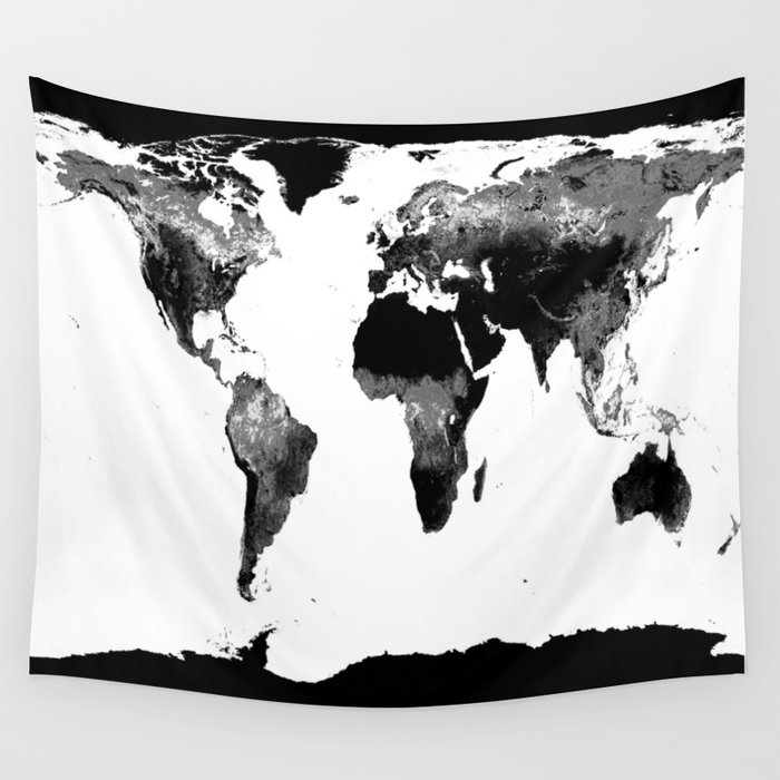 World Map  Black & White Wall Tapestry