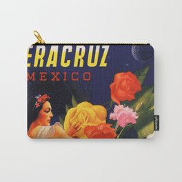 Veracruz Travel Poster Carry-All Pouch | Flowers, Latino, Chicano, Travelposter, Chicanx, Vintage, Veracruz, Women, Latinx, Painting 