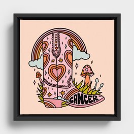 Cancer Cowboy Boot Framed Canvas