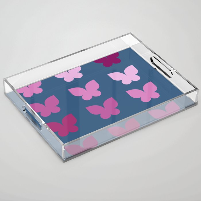 Butterflies in Purple Ombre with Dark Blue Background Acrylic Tray