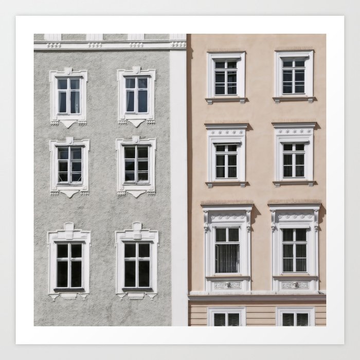 Gray and Beige European Buildings Art Print