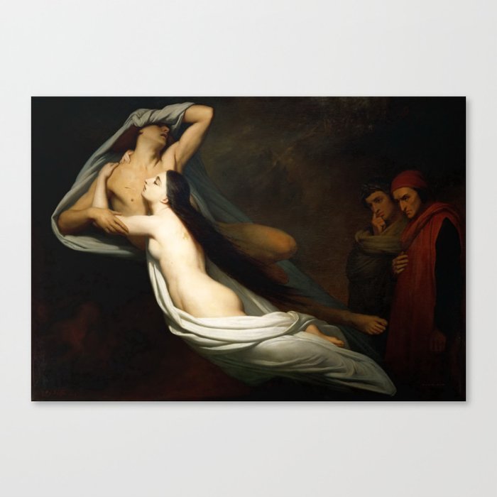Dante and Virgil Encountering the Shades of Francesca de Rimini and Paolo in the Underworld Canvas Print
