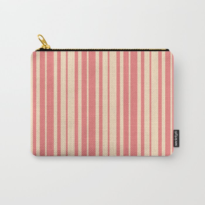 Light Coral and Bisque Colored Stripes/Lines Pattern Carry-All Pouch