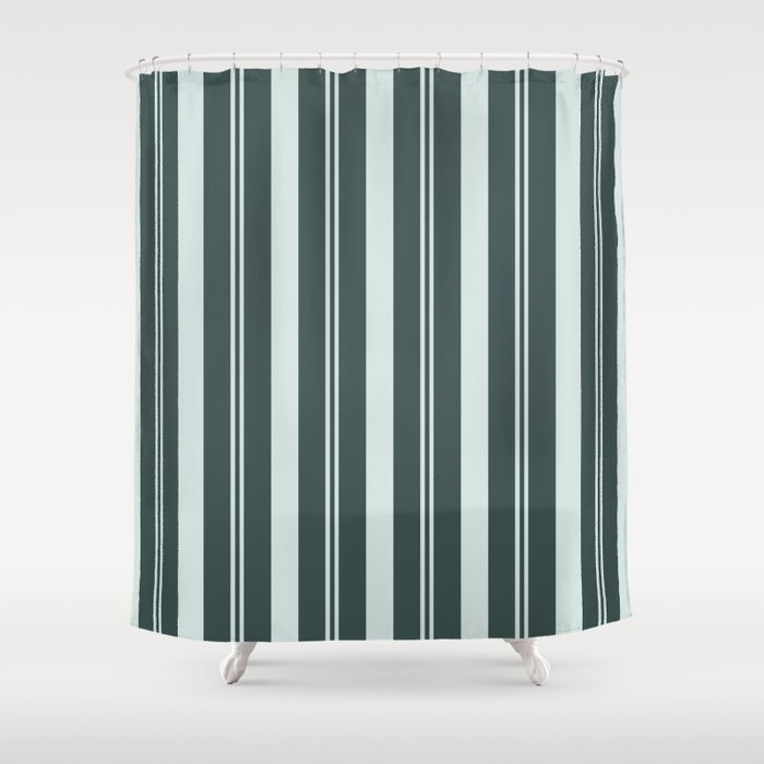Cave Pearl Light Mint Green Ppg1145 3 Thick And Thin Vertical Stripes On Night Watch 7 Shower Curtain By Pipafineart