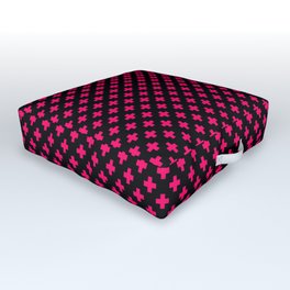 Small Hot Neon Pink Crosses on Black Outdoor Floor Cushion